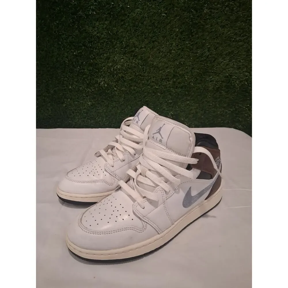 Nike Air Jordan 1 Mid SE GS White Brown Blue Grey FQ8162-142 Size 7Y Youth US